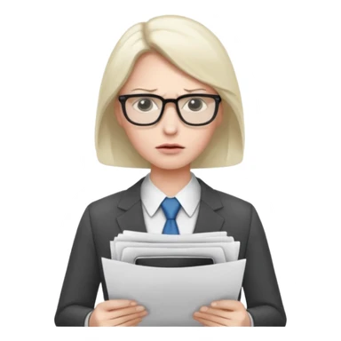 Frowns with Glasses, Office Boss: Business outfit, holding papers, frowning behind glasses, serious look
 sticker