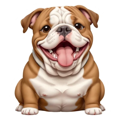 Cinematic Cute Yawning Brown and White English Bulldog Portrait Emoji, Head tilted slightly with a dramatic, wide-open yawn, showcasing a smooth brown and white coat with a defined pattern, floppy ears slightly drooping, round brown eyes barely open in drowsy contentment, Simplified yet irresistibly adorable features, highly detailed, glowing with a soft, cozy glow, high shine, relaxed yet expressive, stylized with a touch of whimsy, bright and endearing, soft glowing outline, capturing the essence of a sleepy yet affectionate guardian, so drowsy it feels like it could stretch out of the screen and curl up for a nap! sticker