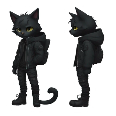 Edgy Shy Anthro boyish cool pretty dark black cat-fursona techwear sticker