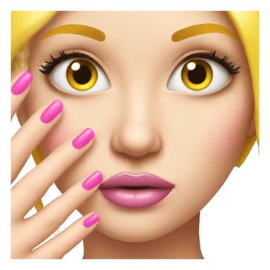 Sassy yellow emoji with long eye lashes and showing off long pink nails sticker