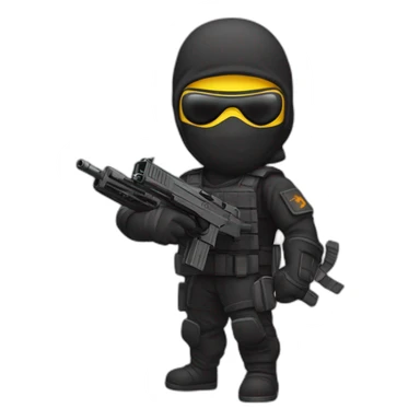 Ninja qui tiens un glock 18 avec un laser sticker