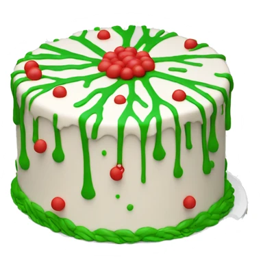 White tree shaped cake drizzled with red icing with tiny green sprinkles sticker