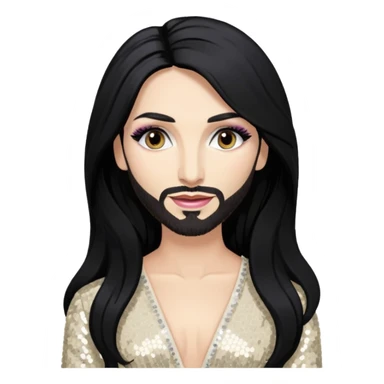 Conchita Wurst with long black hair, ivory sequin outfit sticker