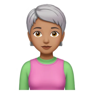 Brown woman with short gray hair wearing pink and green outfit  sticker