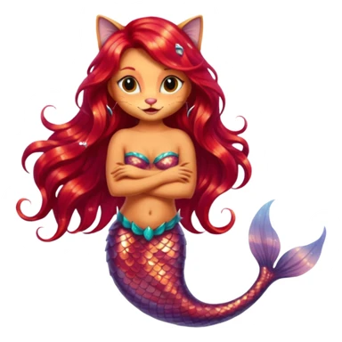 cat mermaid red hi sticker