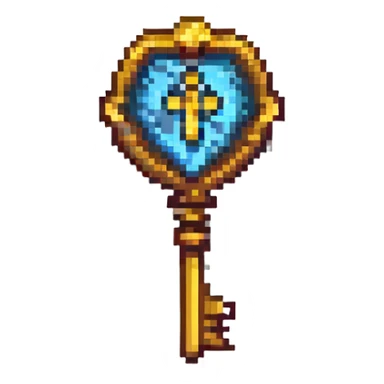 golden treasure key in pixel art style sticker