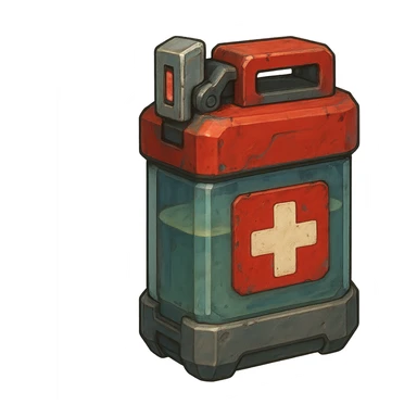 the image is the icon for a videogame insta-use item, it is a medpack- fututistic cyberpunk- resembles a canister with deadswitch sticker