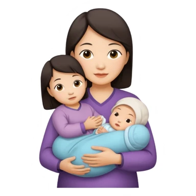 A Chinese mother (around 40) with her newborn and her 60-year-old mother. sticker
