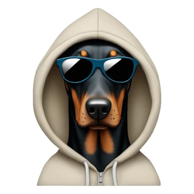 Doberman pincher wearing a hoodie and shades sticker