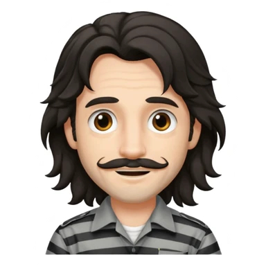 Sirius Black emoji, mischievous smile, long wavy hair, hint of stubble, striped prison uniform sticker