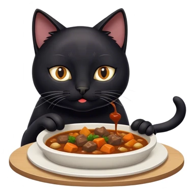 Black cat eating from hum plate stew  sticker