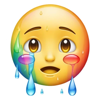 classic yellow crying face emoji with rainbow-colored tears sticker
