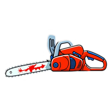 cartoon chainsaw with exaggerated blood splatter sticker