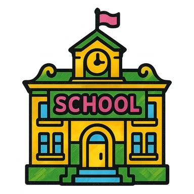 school building, classic look, green gold and white color scheme, elegant lines, decorative details sticker