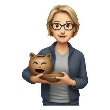 High school art teacher holding pottery sticker