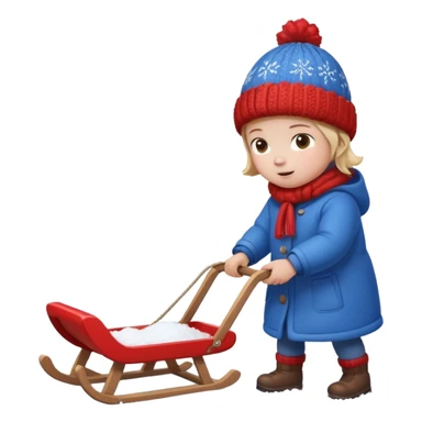 child pulling sled in snow fall and ground with snow sticker