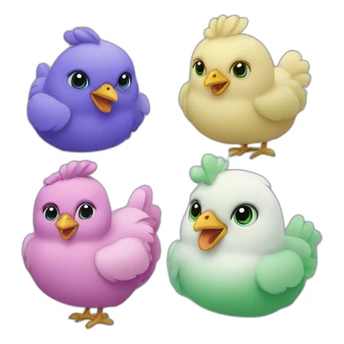 Four chickens in differents colors : blue, violet, pink and green sticker