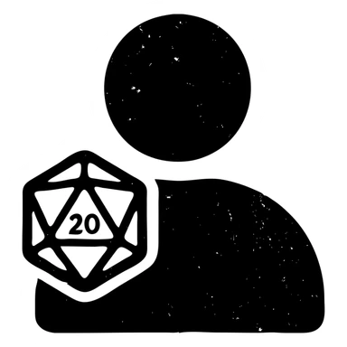 minimalist solid icon representing Player for DnD TTRPGs with worn and distressed effect sticker