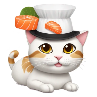 Cat wearing a sushi hat sticker