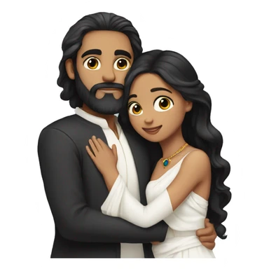 Light skin;Black long hair girl  in a white saree hugging with a man with black beard and hair on top sticker