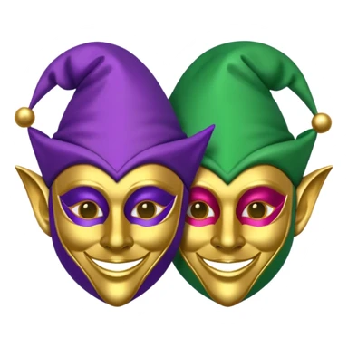 2 jesters masks for mardi gras in purple gold and green like the apple emoji sticker