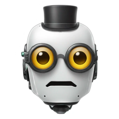 Robot with a mustache and a .elon hat sticker