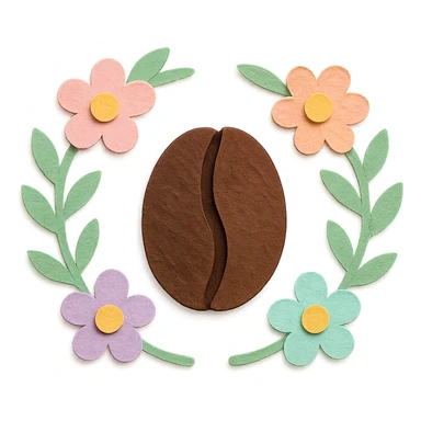 coffee bean floral wreath, hand-drawn pastel design sticker