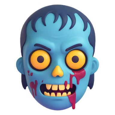 zombie emoji, blueish skin, cartoon style sticker