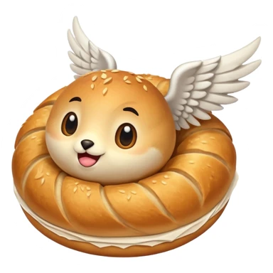 round bread roll with wings mid-flight sticker