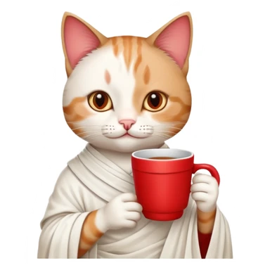 cat wearing a toga, holding a drink, classic college party look sticker