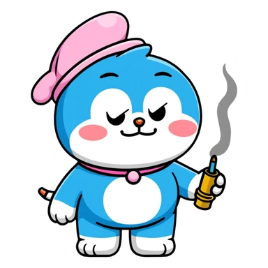 pink Doraemon smoking sticker