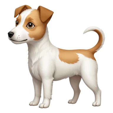 a full body slightly chubby white parson russell terrier looking dog the size of a kelpie with light brown long ears and a light brown patch on one eye and a large snout sticker