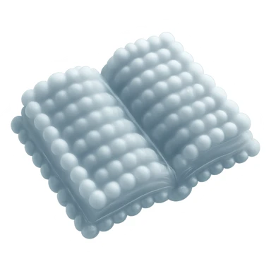 top view of a thick open book made entirely of small, very bright white fluffy convex clouds, matte glass style, no background sticker