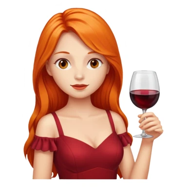 orange long hair drinking wine, dress red sticker