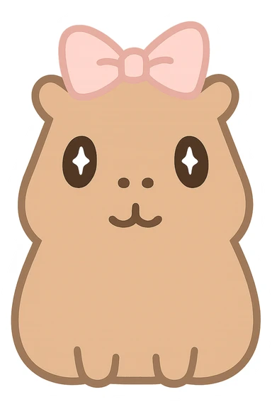 capibara with coquette bow, pastel pink bow, tender expression, transparent background sticker