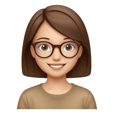 A girl with straight brown hairs and beige roundish glasses sticker