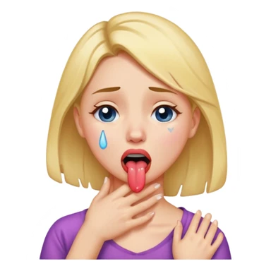 a girl holding her neck sticking her tongue out with tears sticker
