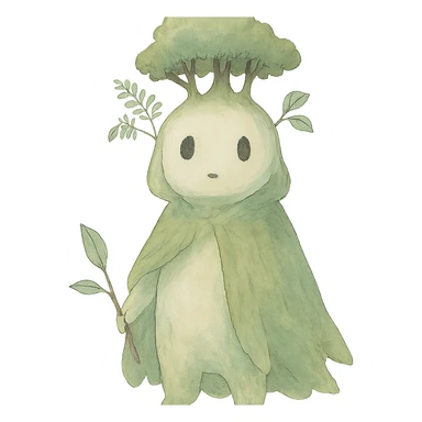 forest spirit character in ghibli style with soft colors and whimsical atmosphere sticker