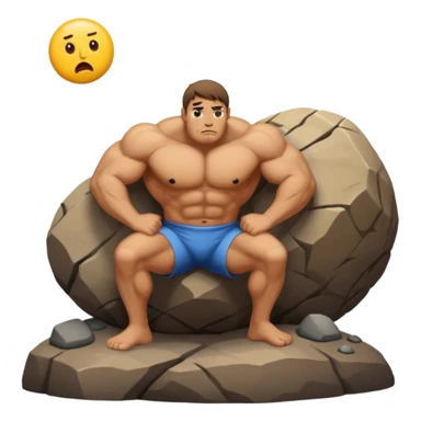 Sisyphus near the top of a hill with a boulder, emoji style sticker