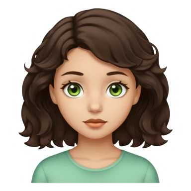 A girl with light skin, short dark brown wavy hair and brown with a little green eyes sticker