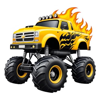 Maximum Destruction - Monster Jam (Model Year: 2021) (Iconic colour: Yellow with black flames) - A ferocious monster truck featuring a vivid yellow base accented by dramatic black flame patterns. Emphasize sharp, high-contrast flame streaks across the body, creating a look of aggressive, explosive energy. sticker