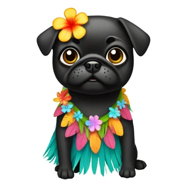 Black pug in a Hawaiian hula girl dress sticker
