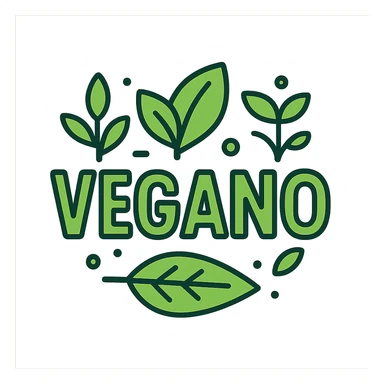 the word VEGANO in a bold modern style with green leaves and plant elements, suitable for a vegan brand logo sticker