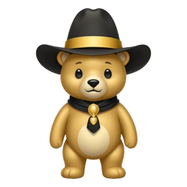 Oso dorado con un sombrero elegante    negro y  en   su cuello un moño negro sticker