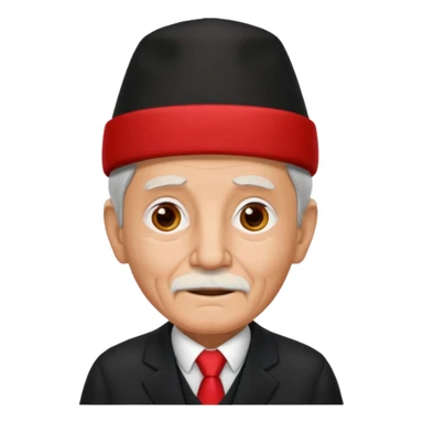 black suited old man with red fes hat sticker