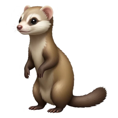 cinematic-[ferret]-realistic-full- long elongated body-standing-emoji,-tiny-paws-tucked-close,-head-tilted-dramatically,-sleek-[sable]-fur,-simplified-yet-realistic-focused-features,-highly-detailed,-glowing-with-an-almost-sarcastic-glow sticker