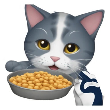Cat wearing Penn state merch and eating cat food sticker