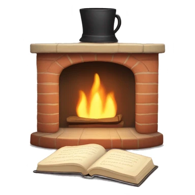 Create a cute and cozy emoji of a fireplace with a soft, crackling fire, and a pair of slippers and a book nearby. sticker