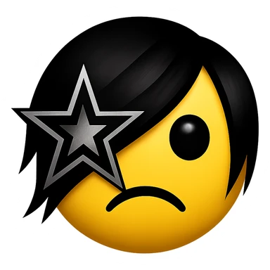 emo emoji, black and silver star, modern and bold, no background sticker