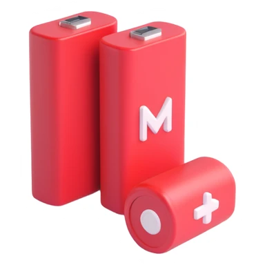 realistic 3D red low battery icon, isolated on white background sticker